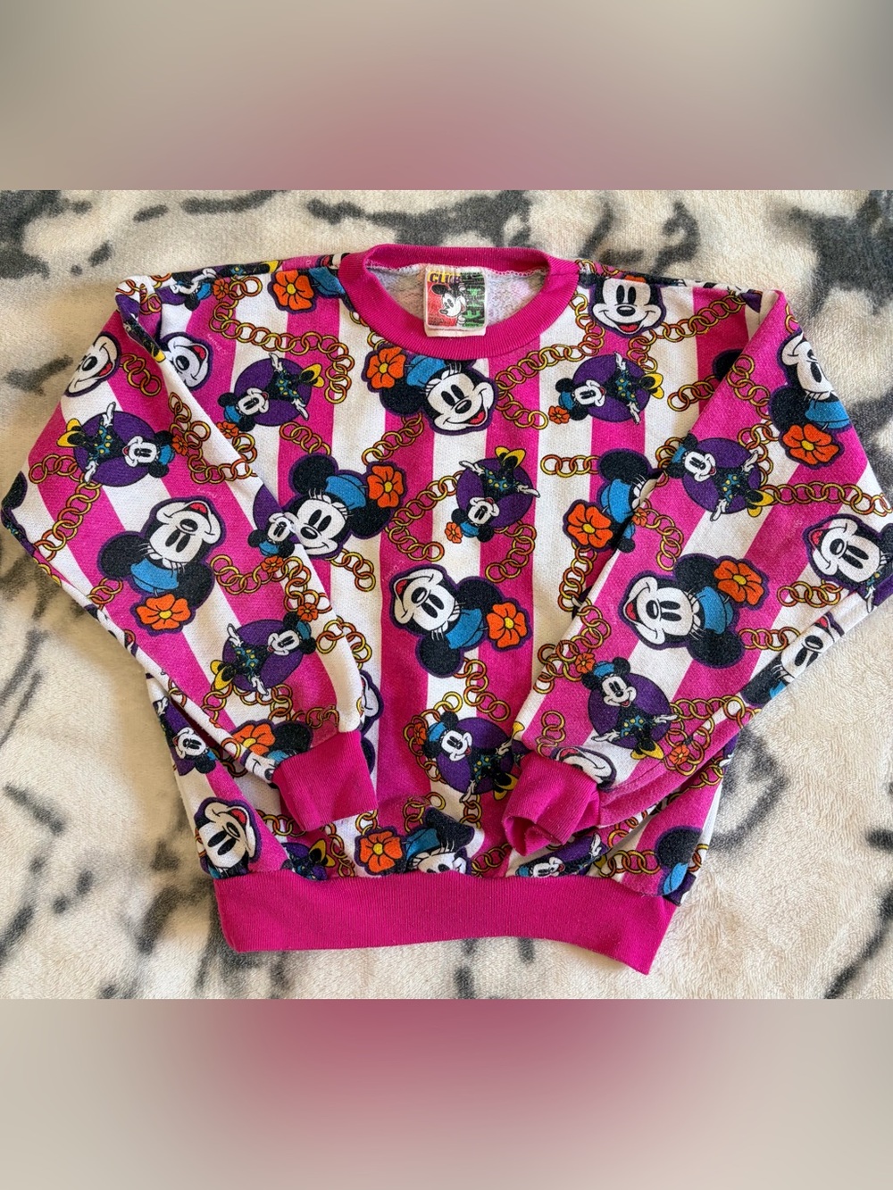 80s MICKEY MOUSE CLUB KIDS Girls 6X *Pink/White Minnie Mouse Pullover Sweater